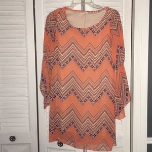 Orange, brown,pink, and white, chevron dress